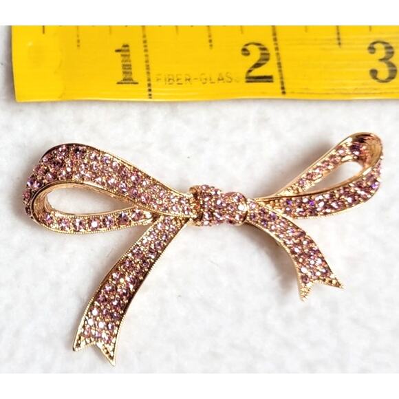 Vtg Signed KJL Kenneth Jay Lane Pink Pave Rhinestone Ribbon Bow Brooch 2 3/4" - Picture 3 of 7